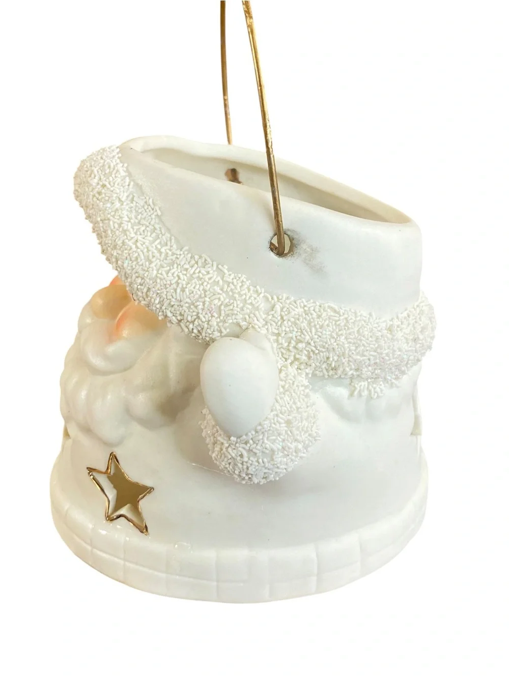 Ceramic Santa Claus Lantern Rustic Christmas Charm w Gold Candle Holiday Decor